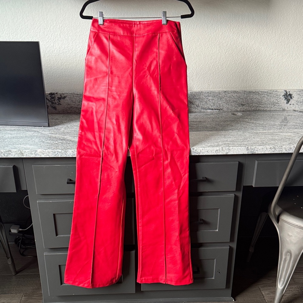 Chic Red Wide Leg Women's Pants